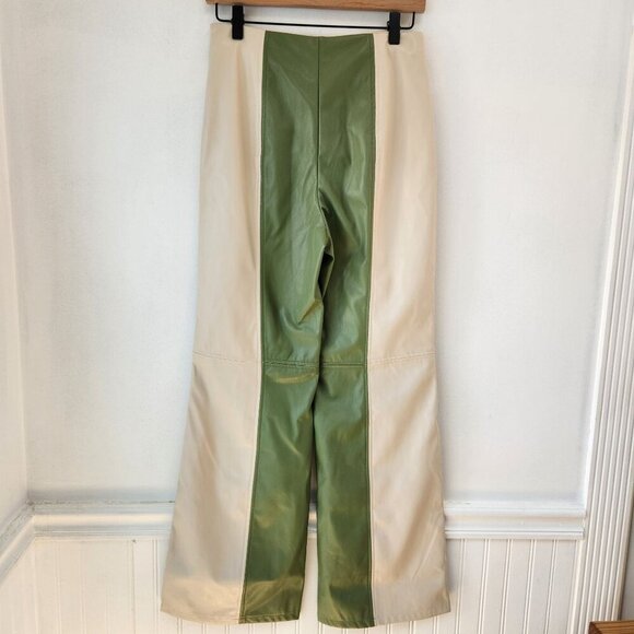 NWT Cider Faux Leather Slit Trousers Pants Green Beige Y2K 90s Women's M - Picture 3 of 9